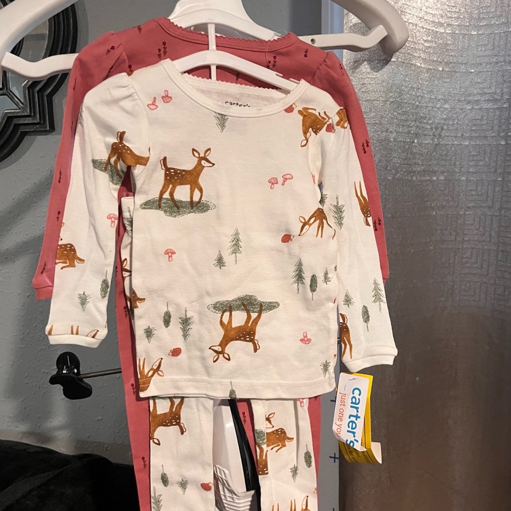 Carter's White and Pink Deer Pajama Set